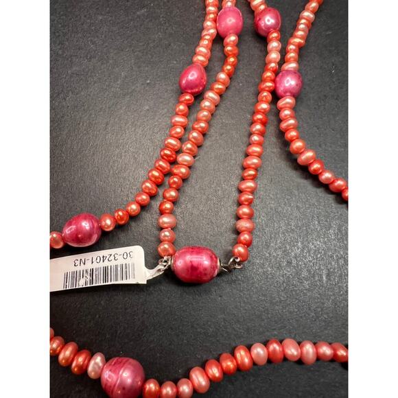 NEW coral pink freshwater pearl 36 inch necklace with sterling silver clasp - Picture 8 of 12